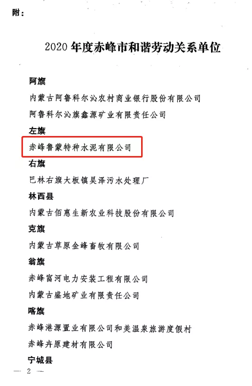 魯蒙公司榮獲“赤峰市和諧勞動關(guān)系單位”稱號60