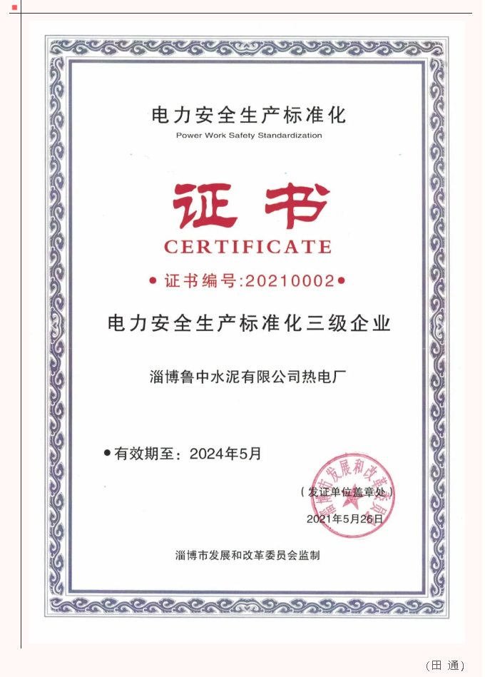 熱電廠獲評(píng)“電力安全生產(chǎn)標(biāo)準(zhǔn)化三級(jí)企業(yè)”82